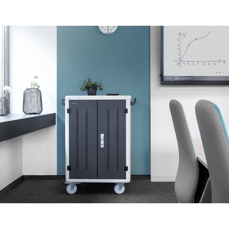 DIGITUS armoire de charge mobile Mobi, noir/argent, 30 emplacements, notebooks/tablettes jusqu'à 15,6 pouces