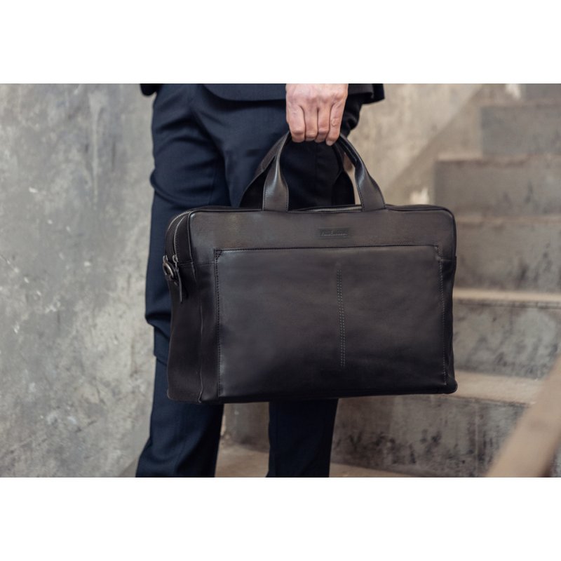 PRIDE&SOUL laptop bag MOVER, leather, black, 15 inch