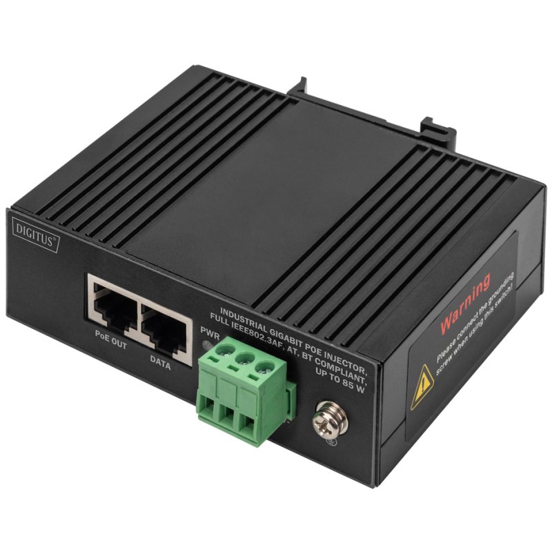 DIGITUS Gigabit Ethernet PoE injector industrial, single-port, 84 W, DIN-rail mounting