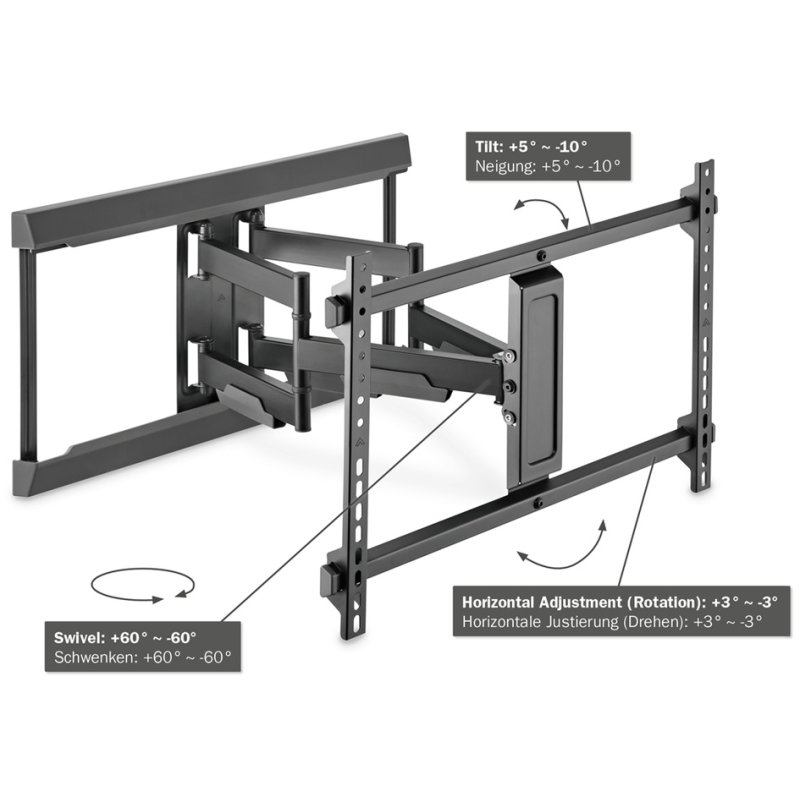 DIGITUS volbeweegbare TV-muurbeugel, 37-80 inch, zwart, 60 kg draagkracht