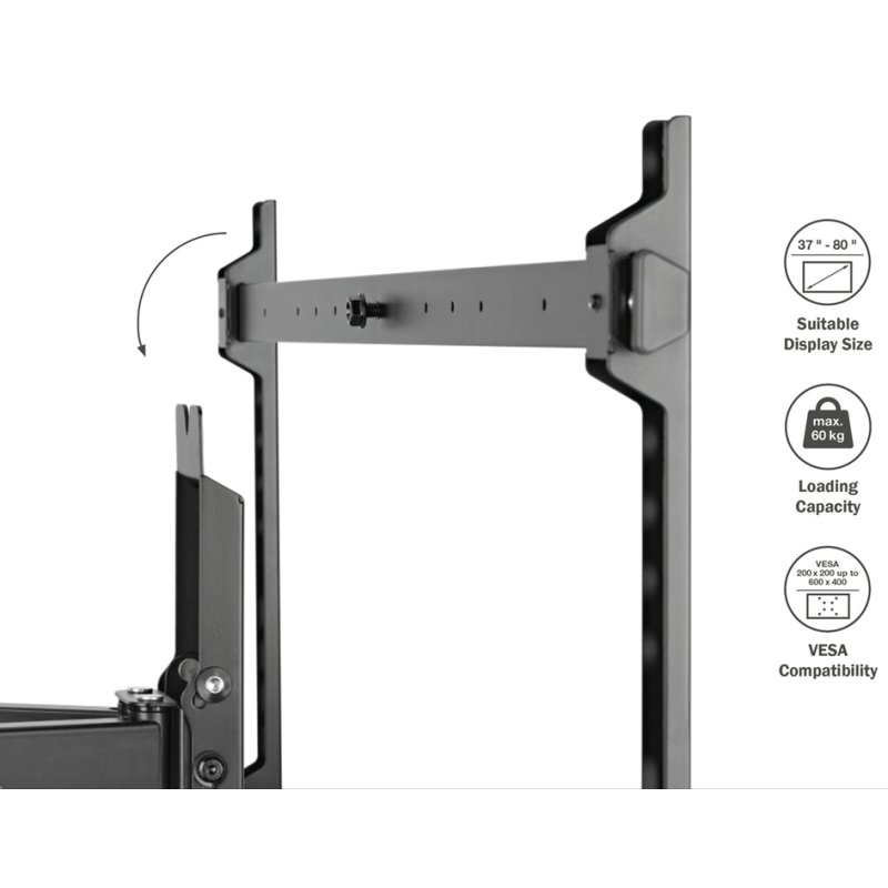 DIGITUS volbeweegbare TV-muurbeugel, 37-80 inch, zwart, 60 kg draagkracht