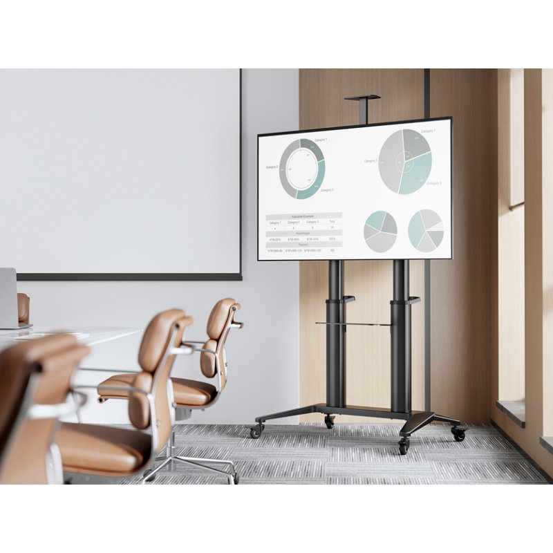 DIGITUS TV presentatiewagen, zwart, draagvermogen 140 kg, hoogte verstelbaar 125-160 cm