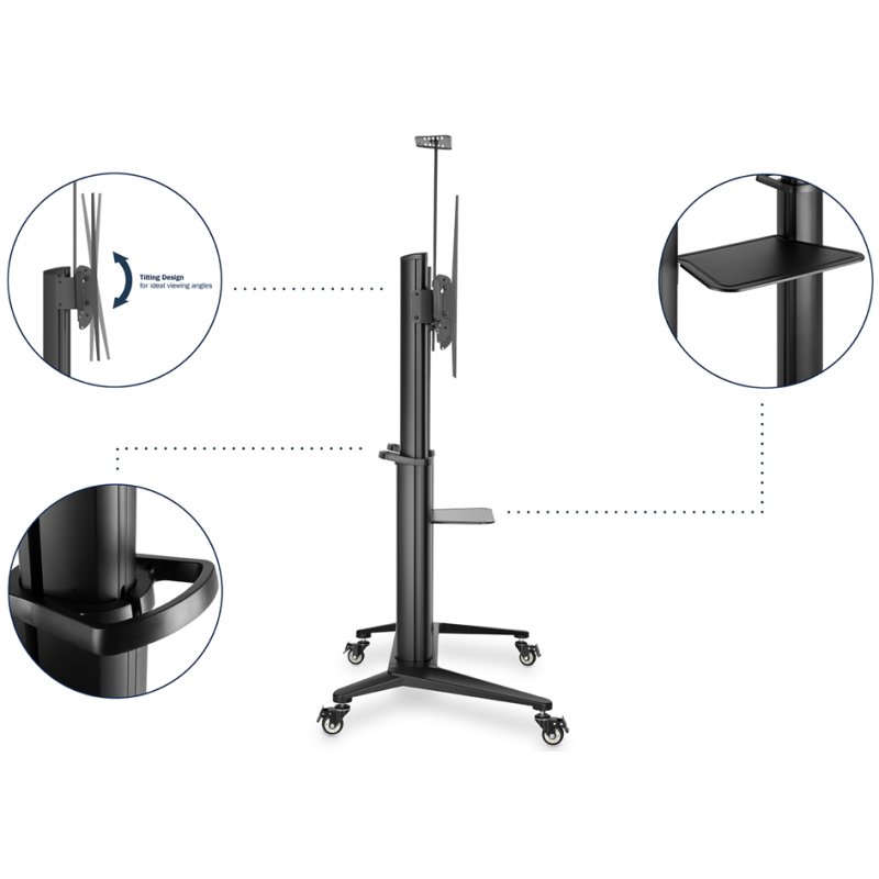DIGITUS TV presentatiewagen, zwart, draagvermogen 140 kg, hoogte verstelbaar 125-160 cm