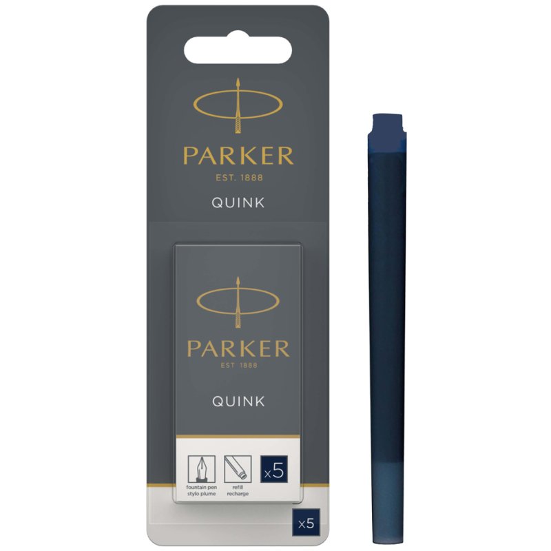PARKER cartouches d'encre QUINK grand format, bleu-noir, permanent, 5 pièces