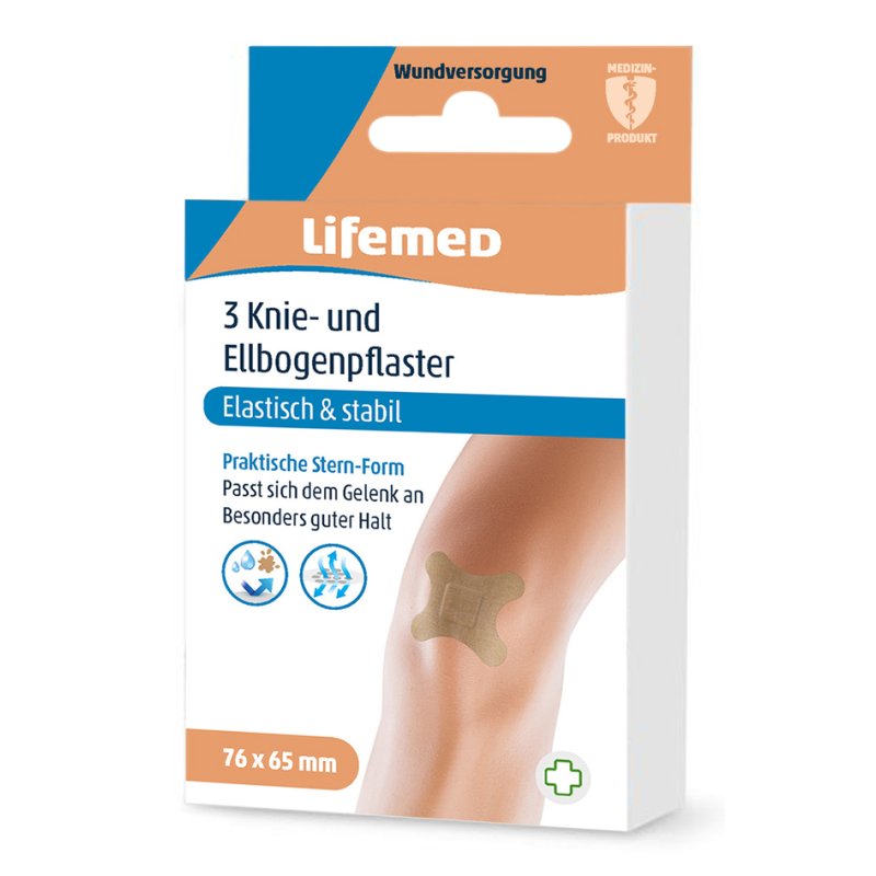 Lifemed pansements genou et coude, couleur chair, forme d'étoile, 3 pièces
