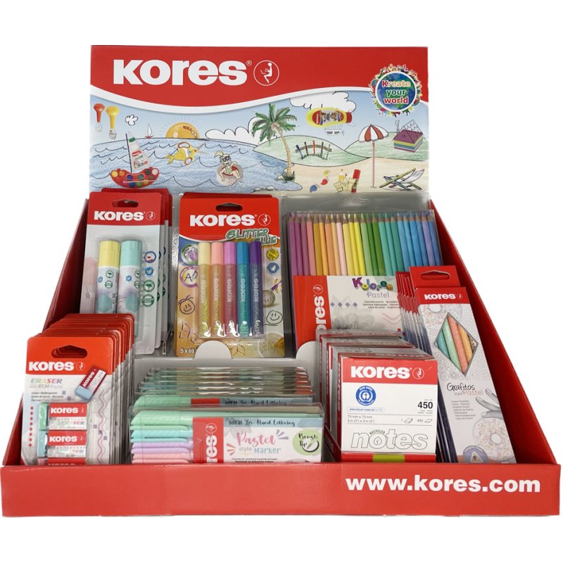 Kores présentoir comptoir Pastell-serie, display cartonné, rempli