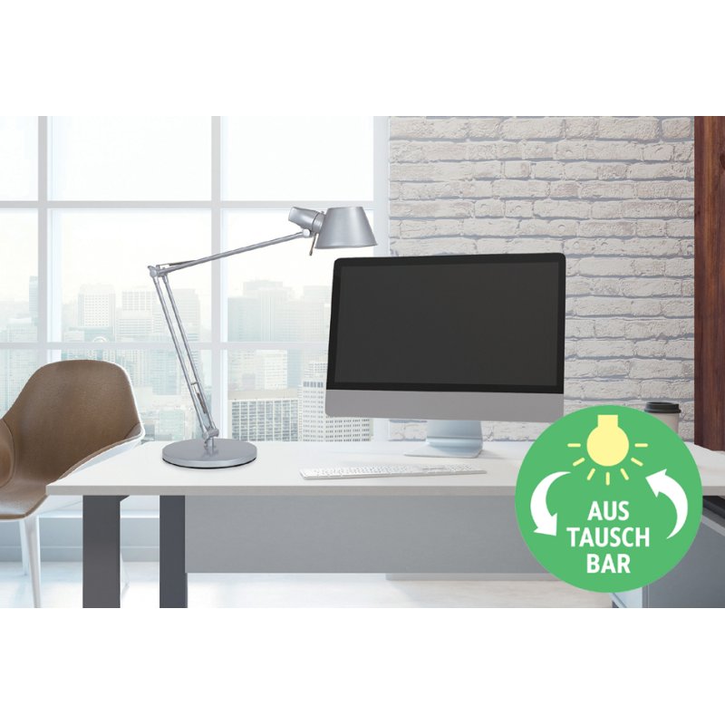 MAUL LED desk lamp MAULrock with base, silver, 9.5W, 950 lumens