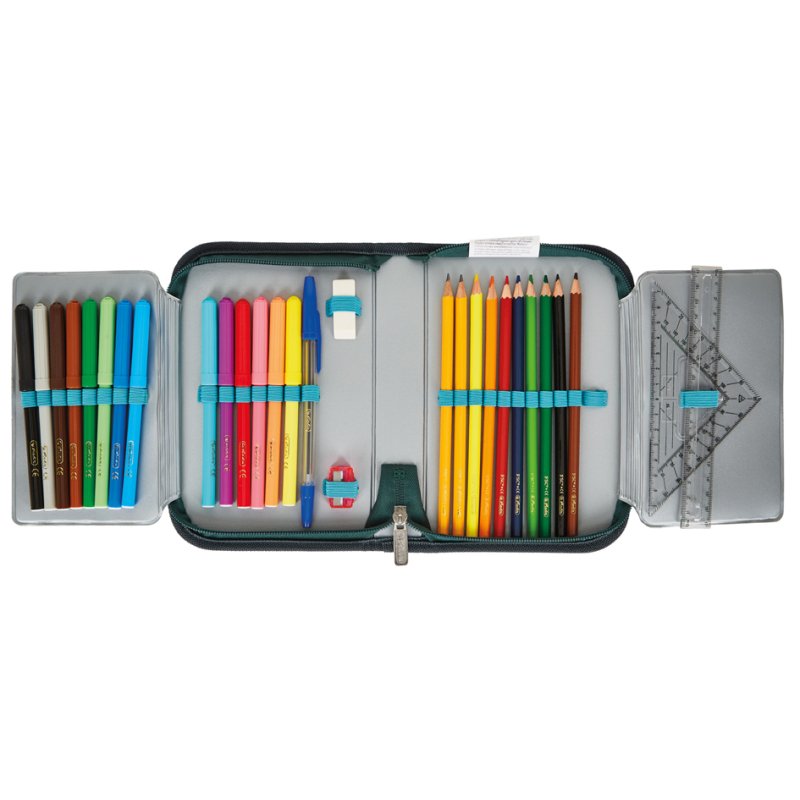 herlitz schooletui, groen, gevuld, polyester