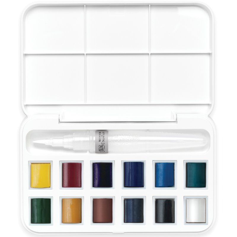 LEFRANC BOURGEOIS WINSOR & NEWTON Cotman watercolour set, 12 half pans, with water brush