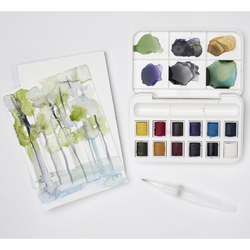 LEFRANC BOURGEOIS WINSOR & NEWTON Cotman watercolour set, 12 half pans, with water brush