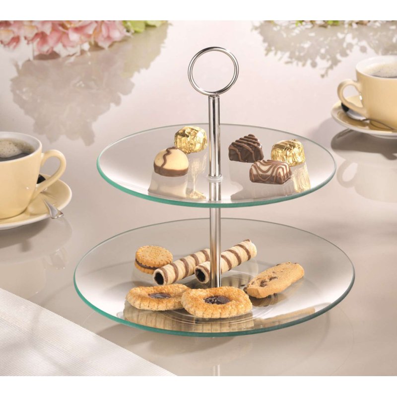 Esmeyer glass tiered stand COOKIE, 2 tiers, clear glass, height 240 mm