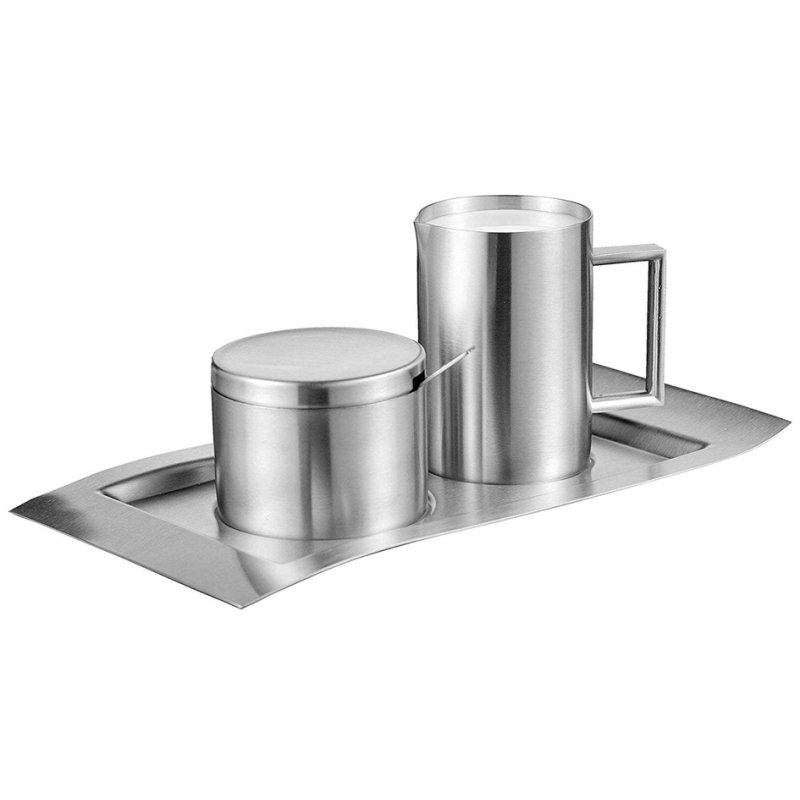 Esmeyer milk and sugar set Wave, silver, brushed stainless steel, dishwasher-safe