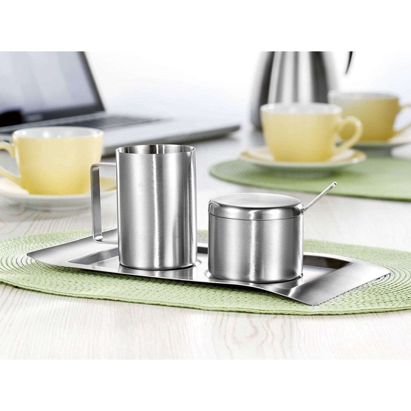 Esmeyer milk and sugar set Wave, silver, brushed stainless steel, dishwasher-safe