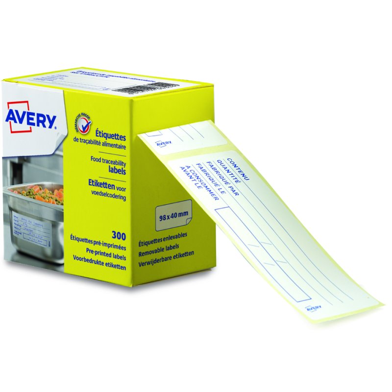 AVERY étiquettes de traçabilité alimentaire, 98×40 mm, papier blanc, 300 pièces