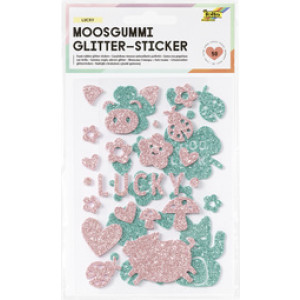 folia foam rubber glitter stickers Lucky, zelfklevend, roze/mint, 50 stuks