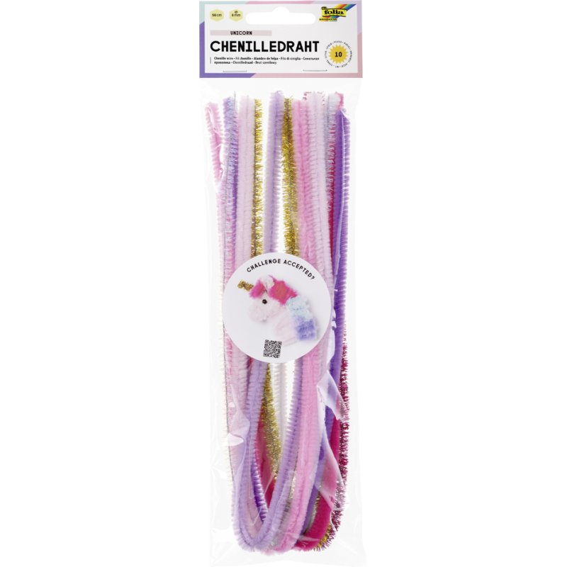 folia chenilledraad Unicorn, 8 mm, gesorteerde kleuren, 10 stuks