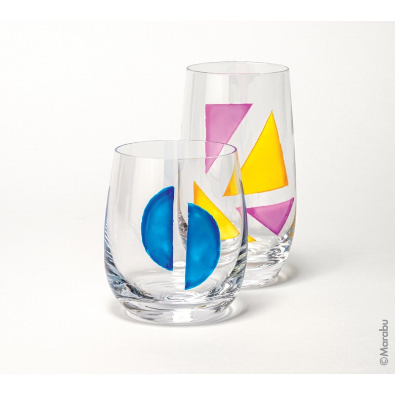 Marabu Porselein & Glas Mat verf starterset, 6 kleuren, universele penseel