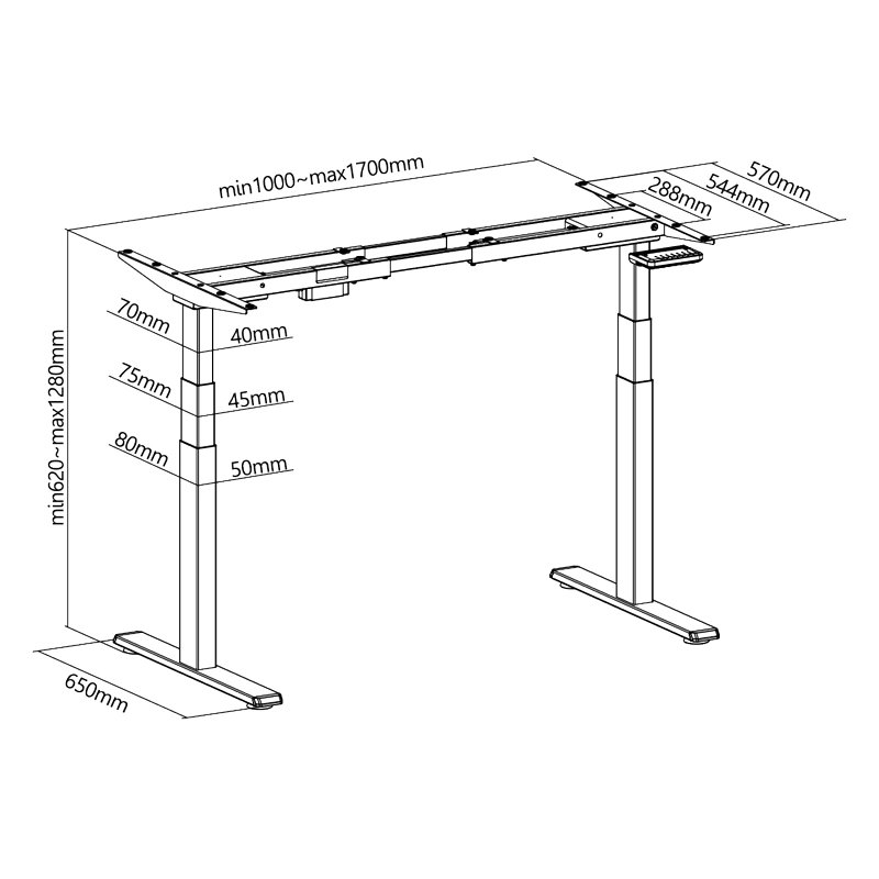 LogiLink sous-bureau, électriquement réglable en hauteur, gris, 620-1280 mm