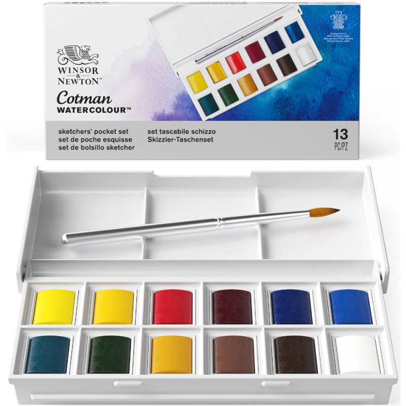 LEFRANC BOURGEOIS Cotman boîte de croquis, set de peinture aquarelle, 12 demi-godets, palette de mélange