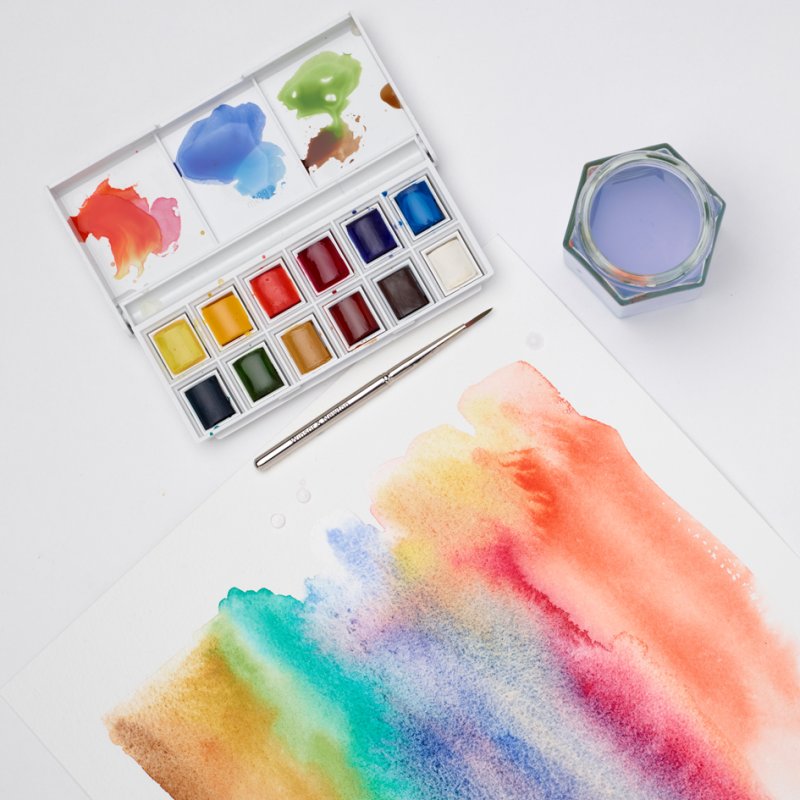 LEFRANC BOURGEOIS Cotman boîte de croquis, set de peinture aquarelle, 12 demi-godets, palette de mélange