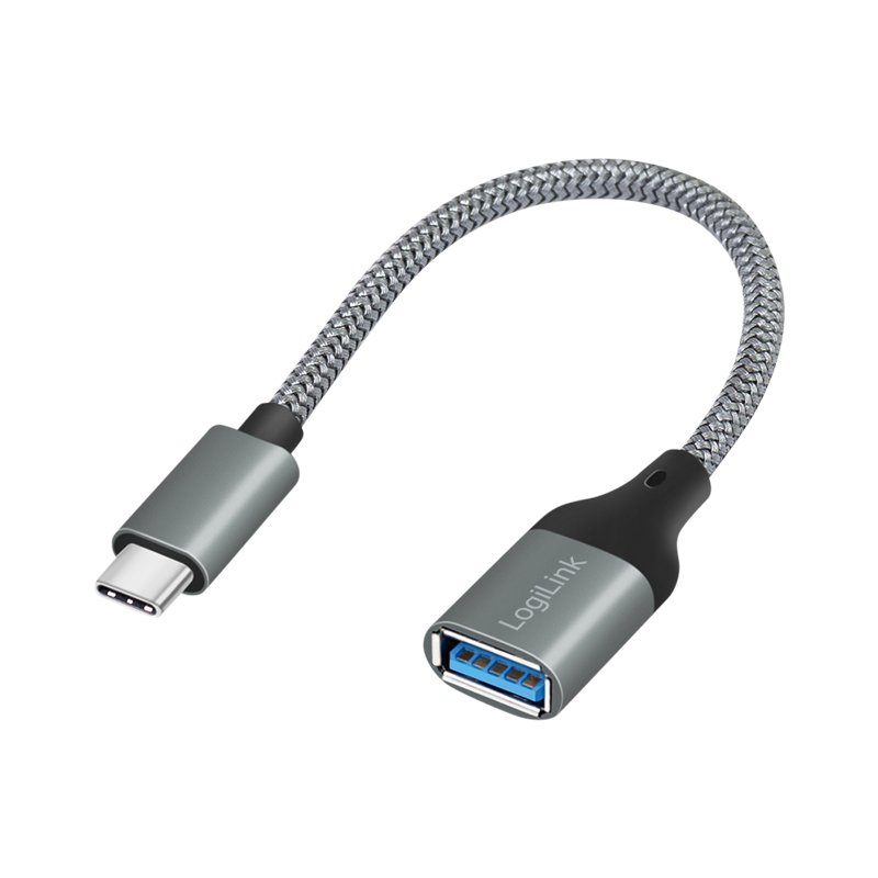 LogiLink Câble adaptateur USB 3.2, USB-C vers USB-A, gris foncé, 150 mm