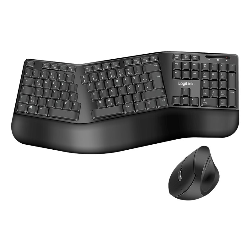 LogiLink ergonomic wireless desktop set, black, 2.4 GHz, QWERTZ