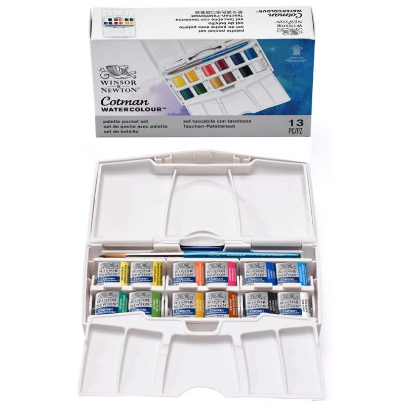 LEFRANC BOURGEOIS Cotman Pocket Plus aquarelle, 12 demi-godets, pinceau inclus