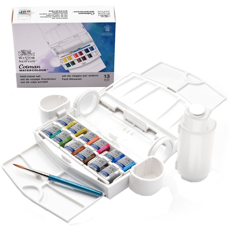 LEFRANC BOURGEOIS Winsor & Newton Cotman Field Plus ensemble aquarelle, 12 demi-godets, pinceau inclus