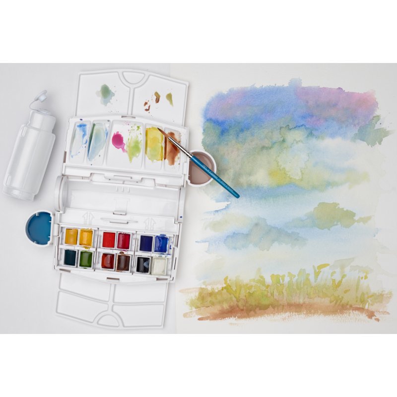 LEFRANC BOURGEOIS Winsor & Newton Cotman Field Plus ensemble aquarelle, 12 demi-godets, pinceau inclus