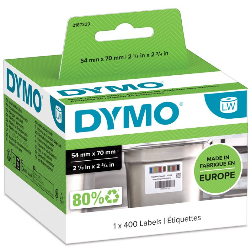 DYMO LabelWriter etiketten voorraadrotatie, 54×70 mm, wit, 400 stuks