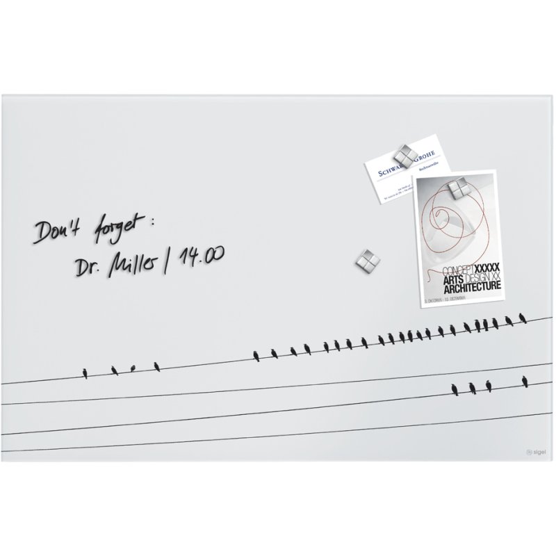 Sigel tableau blanc magnétique Artverum Design Little Birds, 60×40 cm, mat, sans cadre