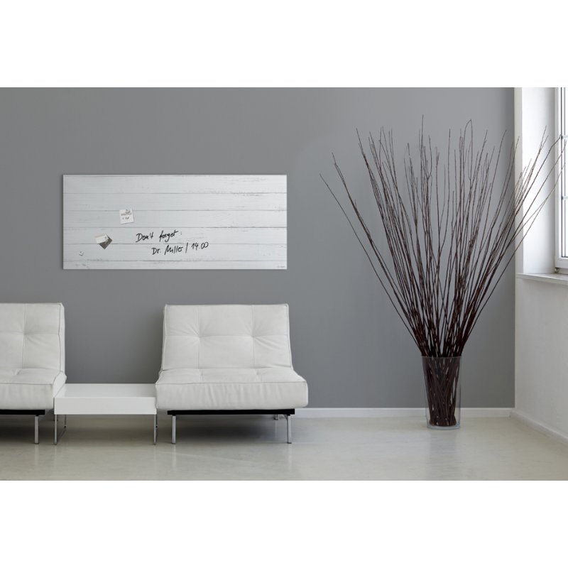Sigel tableau blanc magnétique en verre Artverum Design White Wood, mat, blanc, 130×55 cm, sans cadre