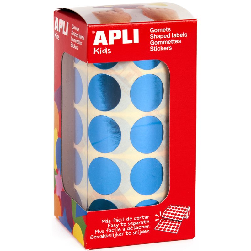 APLI kids stickers rond, metallic blauw, 20 mm, 1770 stuks