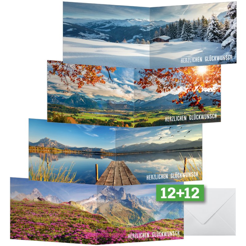 sigel greeting cards Mountain Landscapes, gloss card 300 g/m², 148×105 mm, 12 pieces