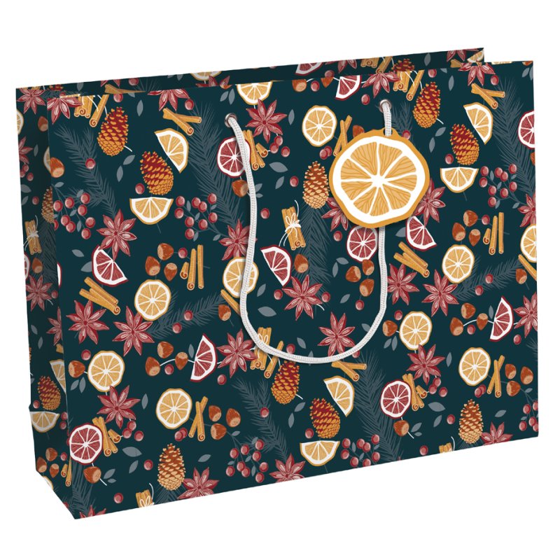 Clairefontaine sac cadeau noël Agrumes, moyen, papier kraft blanc, 265×140×330 mm