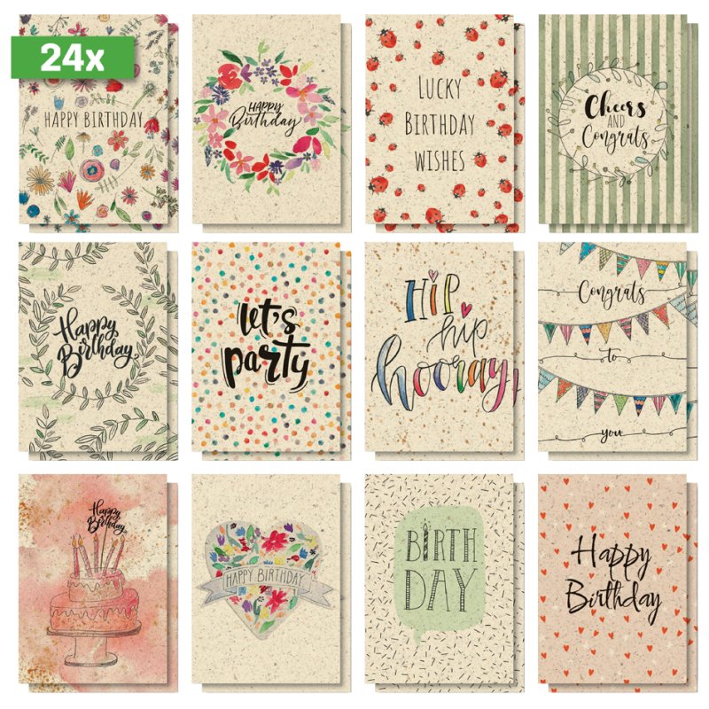 Sigel Cartes d'anniversaire Happy Grassy Birthday, A6, carton herbe 240 g/m², 24 pièces