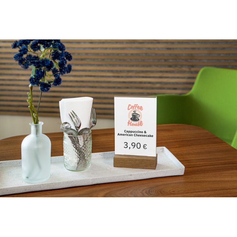 Sigel porte-documents de table avec pied en bois, acrylique, A5, droit