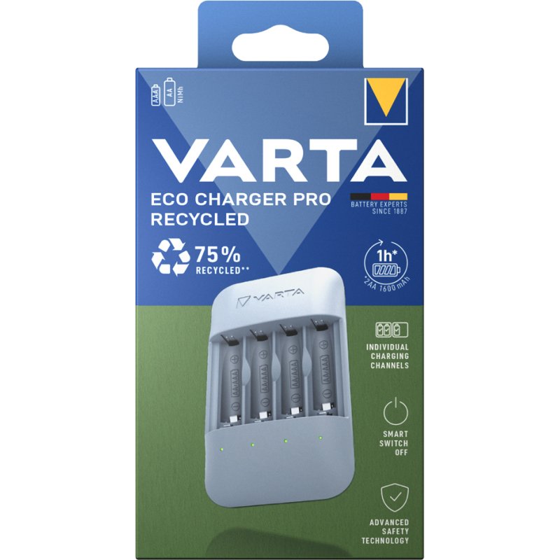 VARTA Eco Charger Pro batterijlader, gerecycled, 8 AA/AAA, USB-C