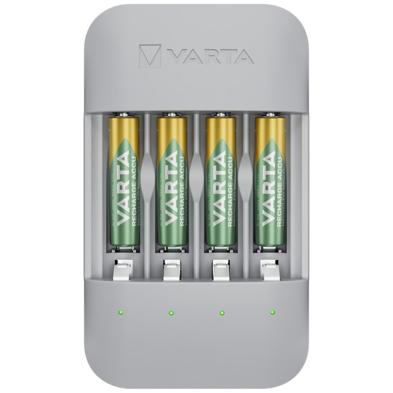 VARTA Eco Charger Pro Recycled batterijlader, 75% gerecycled materiaal, USB-C, 4x AAA batterijen