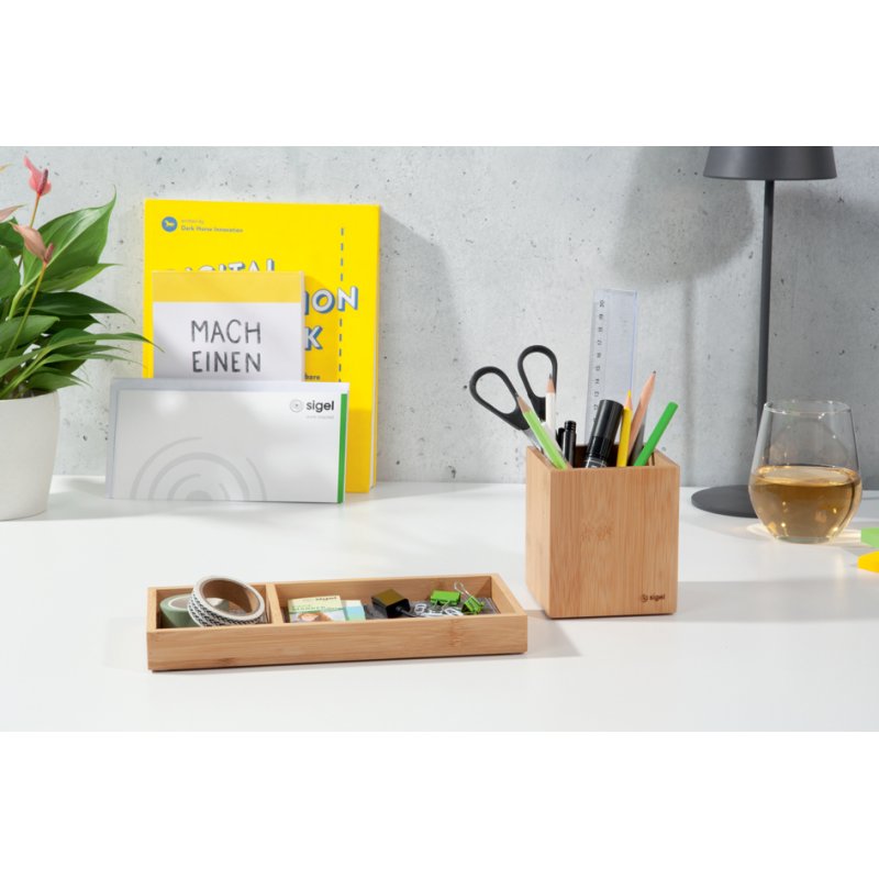 Sigel pen holder Eyestyle, beige, bamboo, square, 92×92×106 mm