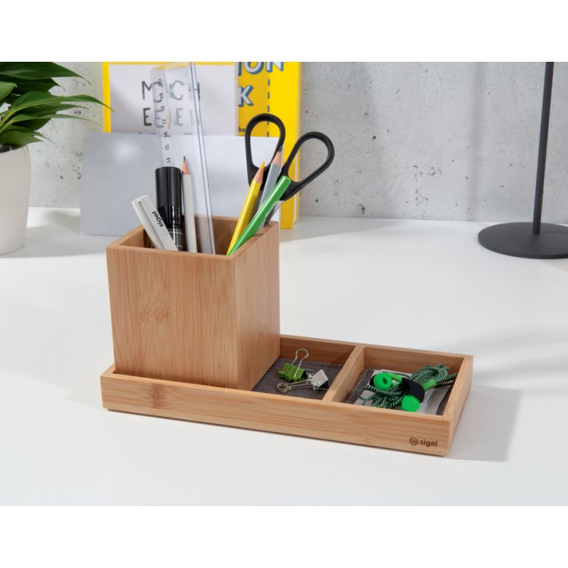 Sigel pen holder Eyestyle, beige, bamboo, square, 92×92×106 mm