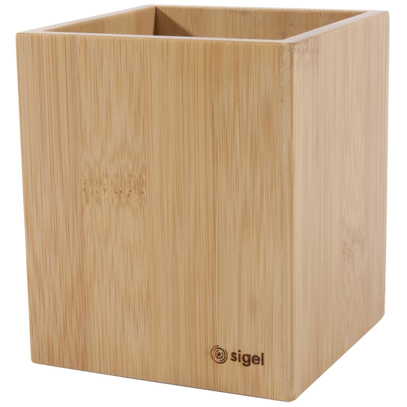 Sigel pen holder Eyestyle, beige, bamboo, square, 92×92×106 mm