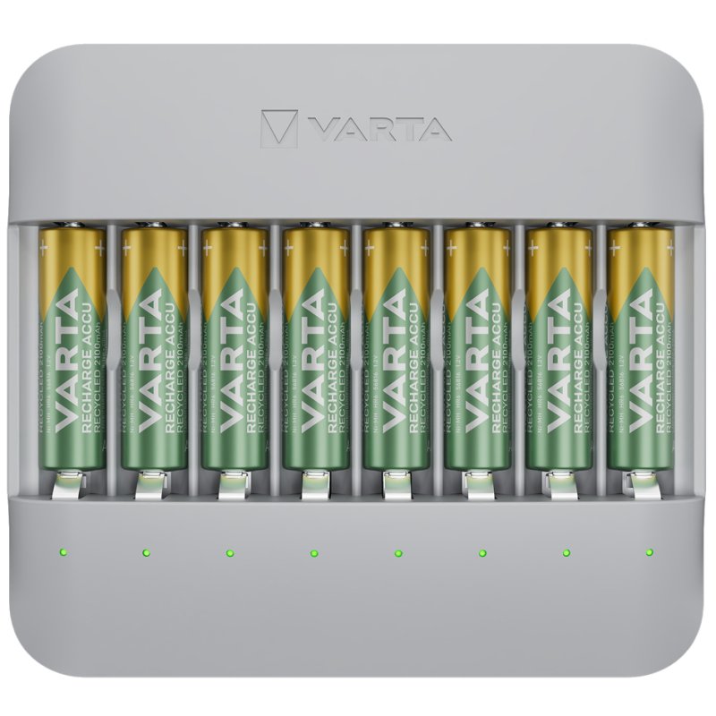 VARTA ECO Charger Multi batterijlader, 75% gerecycled materiaal, inclusief 8x AA batterijen