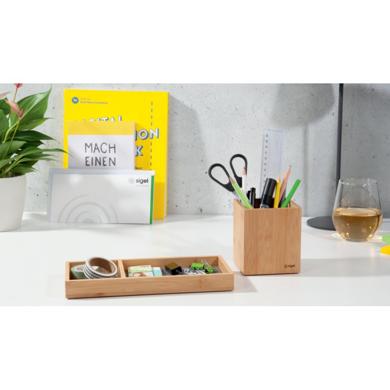 Sigel porte-stylos Eyestyle, bambou, bleu clair/gris foncé, 245×109×25 mm