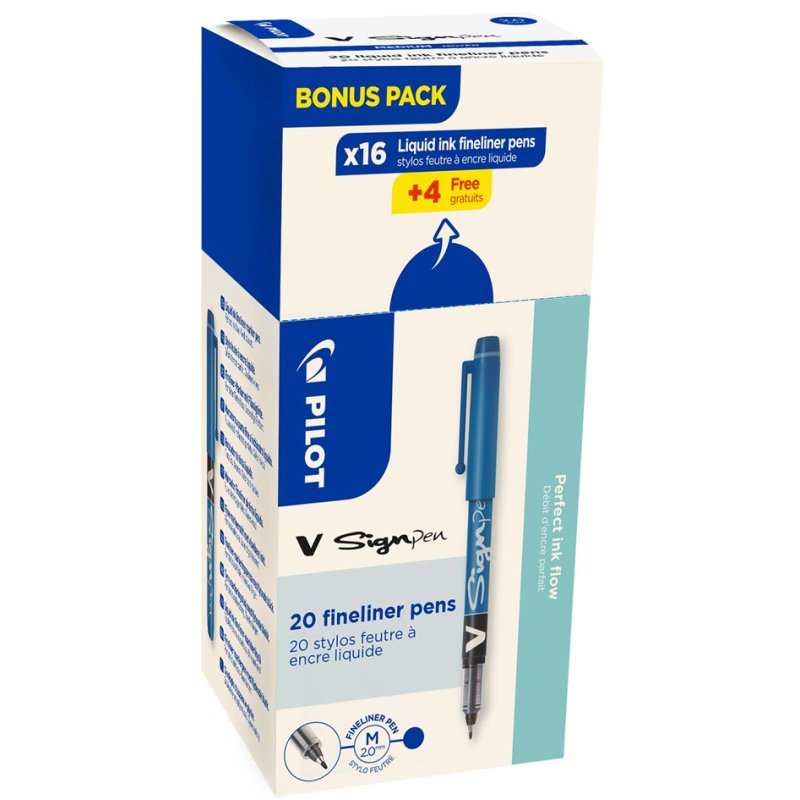 PILOT V Sign Pen feutres, bleu, 0,6 mm, 20 pièces