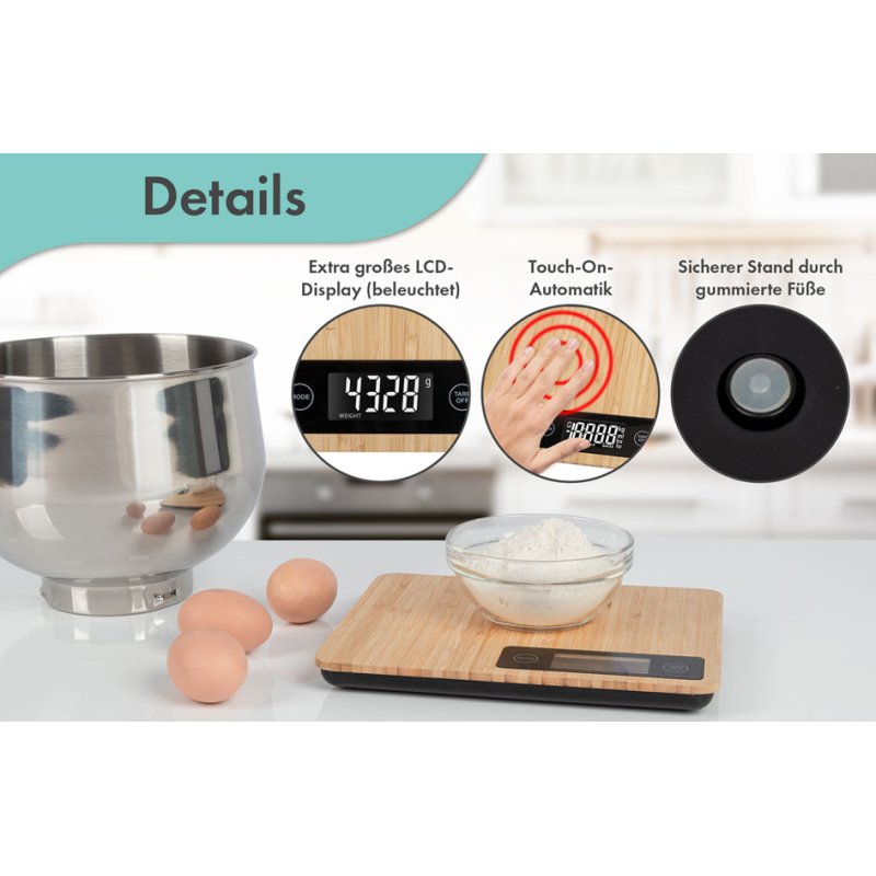 PROFI COOK keukenweegschaal PC-KW 1271, bamboe, LCD-display, 5000 g