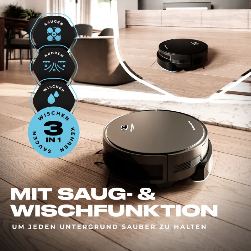 PROFI CARE robot vacuum cleaner PC-BSR 3108, mopping function, 500 ml dust container, black