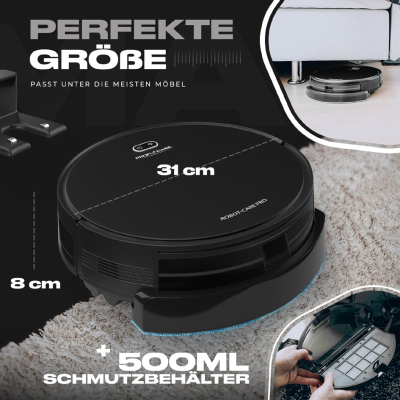 PROFI CARE robot vacuum cleaner PC-BSR 3108, mopping function, 500 ml dust container, black
