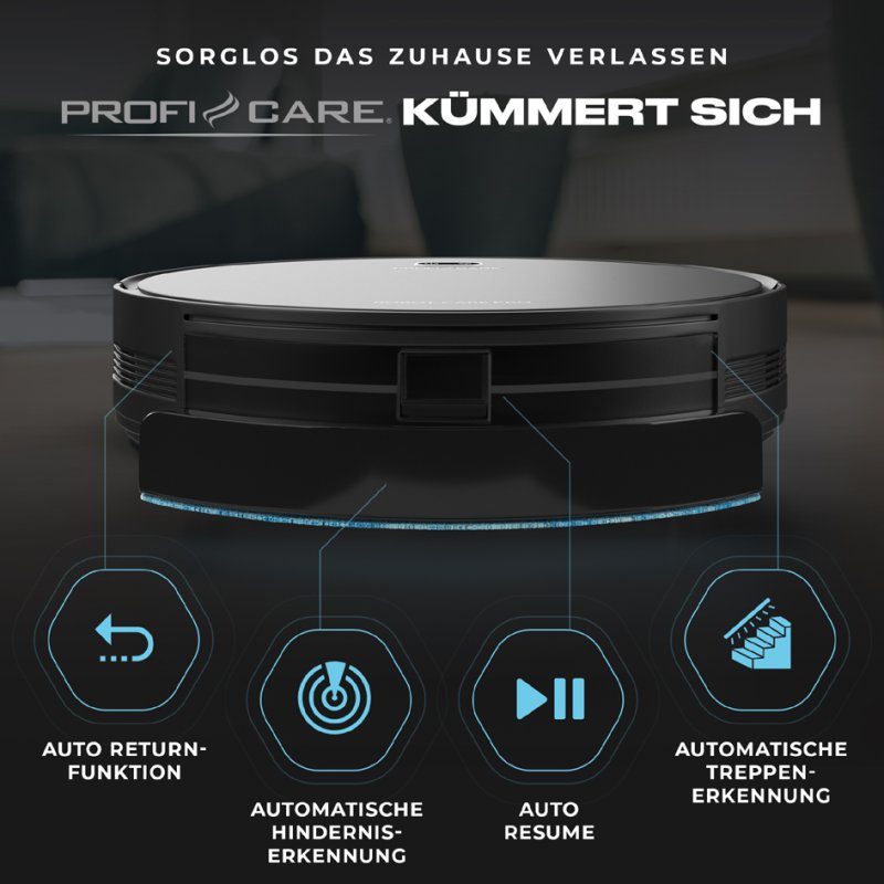 PROFI CARE robot vacuum cleaner PC-BSR 3108, mopping function, 500 ml dust container, black