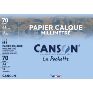 CANSON millimeterpapier transparant A4, donkerbruin, 70 g/m², 12 vel